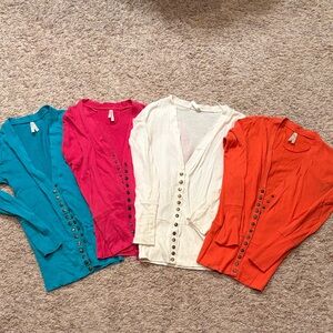 Color Story Women's Cardigan Sweater Set - Teal, Pink, Cream, Orange